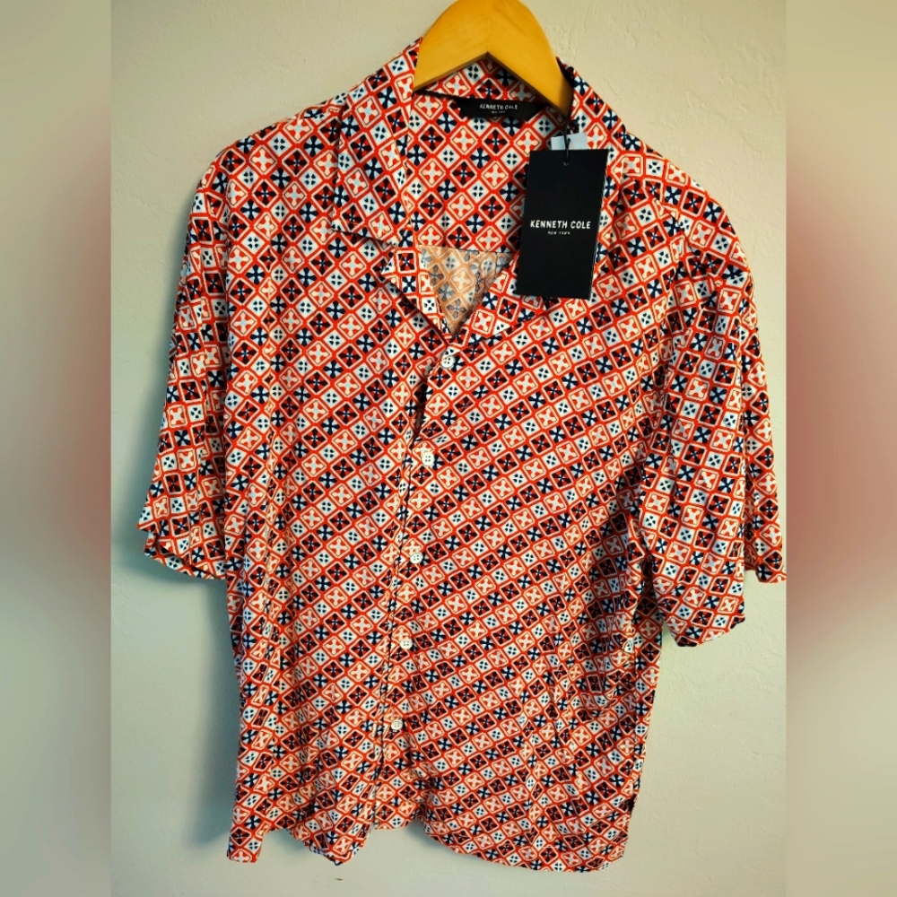 Kenneth Cole Shirt Men's Size L NWT Geometric Button Down
